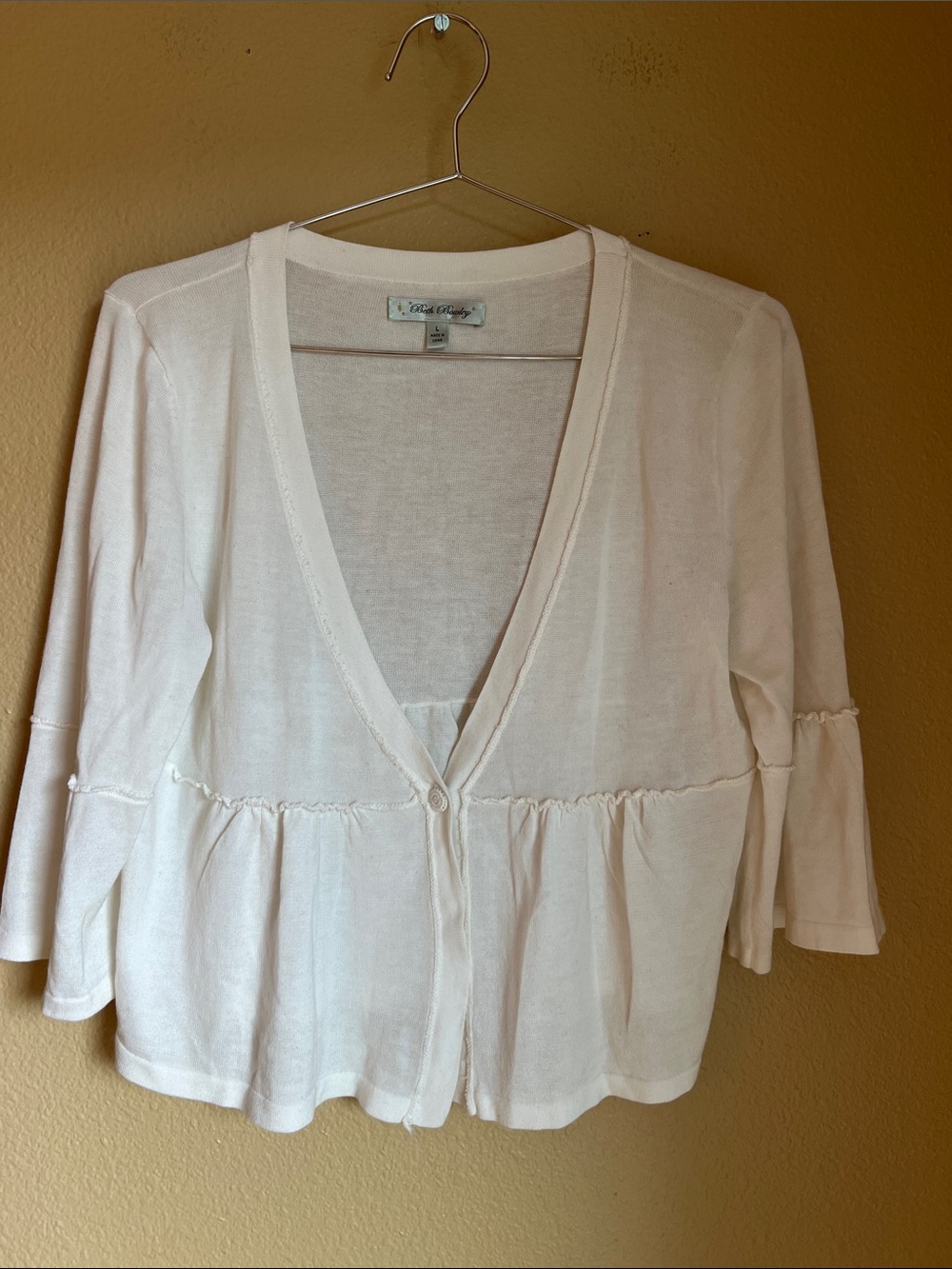 Beth Bowley Anthropologie Cropped Ruffle Cardigan Sweater Vintage L
